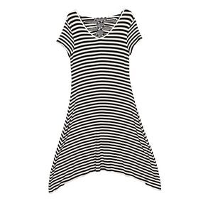 Chicos Dress Womens‎ 1 Medium 8 Black White Striped Knit Maxi Lace Back Stretch